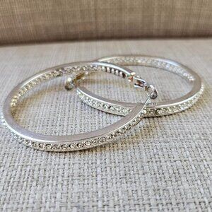 Silver Reflection Women Earrings Silver Tone Hoop Ear Jewelry Crystal Accent $46
